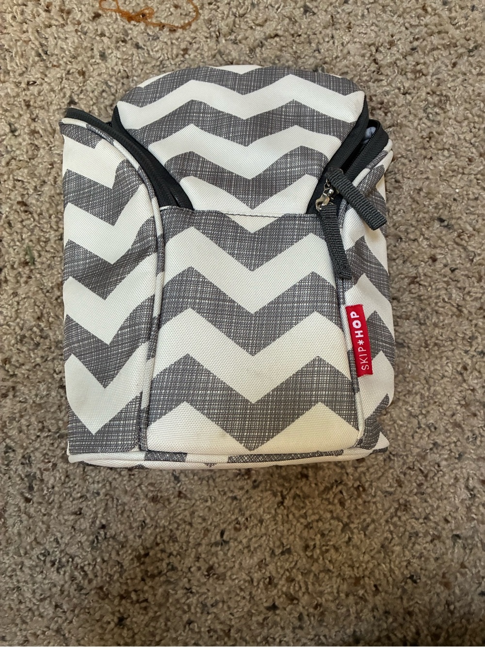 Skip Hop Gray and White Chevron Insulated Bottle Bag